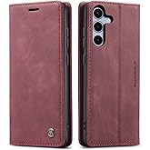 Kowauri for Samsung Galaxy S25 Case, Classic Design Leather Wallet Magnetic Closure Flip Case with Kickstand Card Holder Slot Shockproof Protective Cover for Samsung Galaxy S25 (Red)