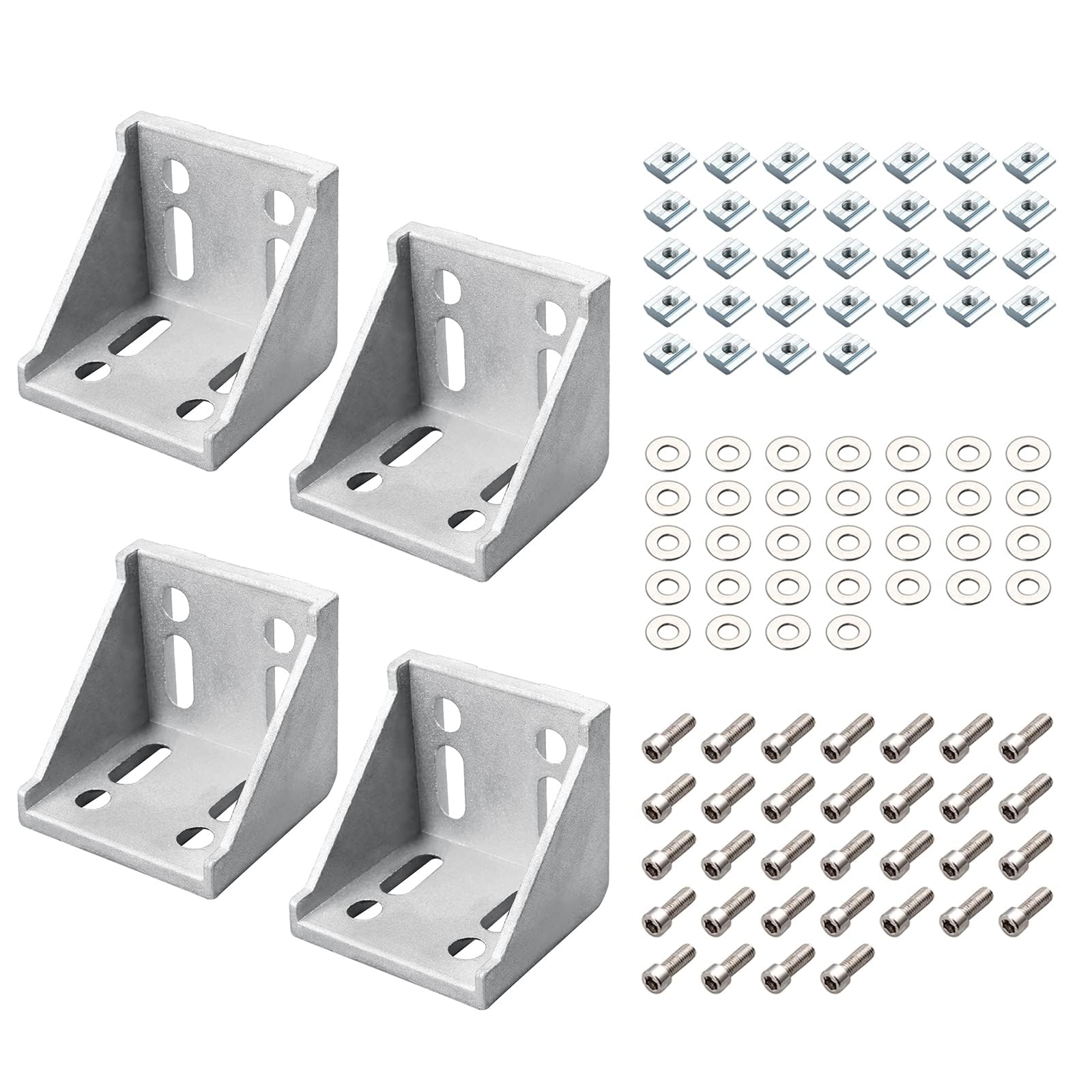 EYPINS 4 Pcs 6060 Aluminum Angle Mounting Brackets, 90 Degree Corner Connector 3060 6060 Extrusion Profile, Fastener with 30 Series M6 Slider Nuts for 8mm Slots, M6 * 16 Hexagon Screws — image 1