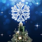 Christmas Tree Topper Lighted with White LED Lights, 360° Rotating Snowflake Tree Topper Ornament with Clip, Infinity Mirror Tree Topper Snowflake for Xmas Party Holiday Christmas Decorations