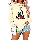 LUKYCILD Merry Christmas Sweatshirt Women‘s Holly Jolly Sweatshirts Casual Crew Neck Loose Soft Long Sleeve Pullover Tops
