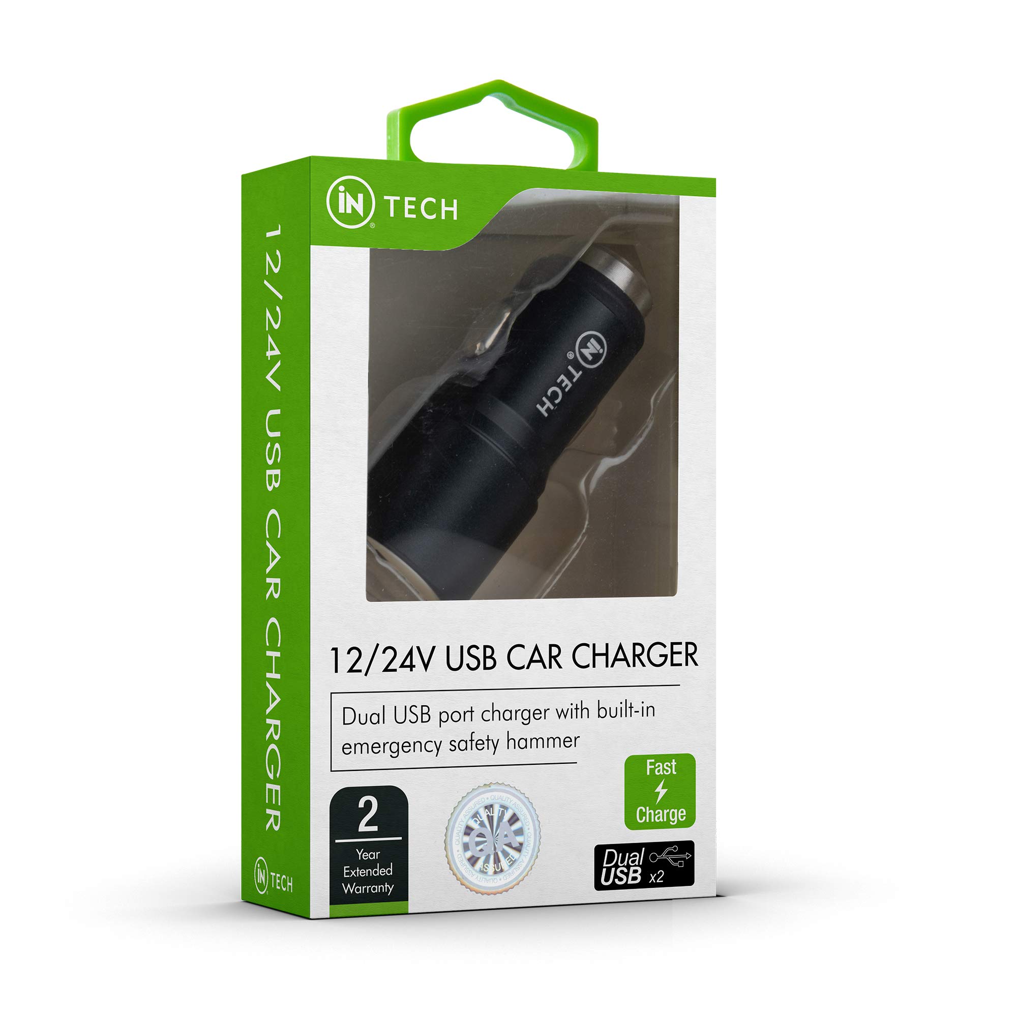 iN Dual USB Car Adaptor 12/24v Car Accessory Charging Adaptor for USB Compatible Devices Doubles As An Emergency Escape Safety Break Glass Hammer Accident Tool