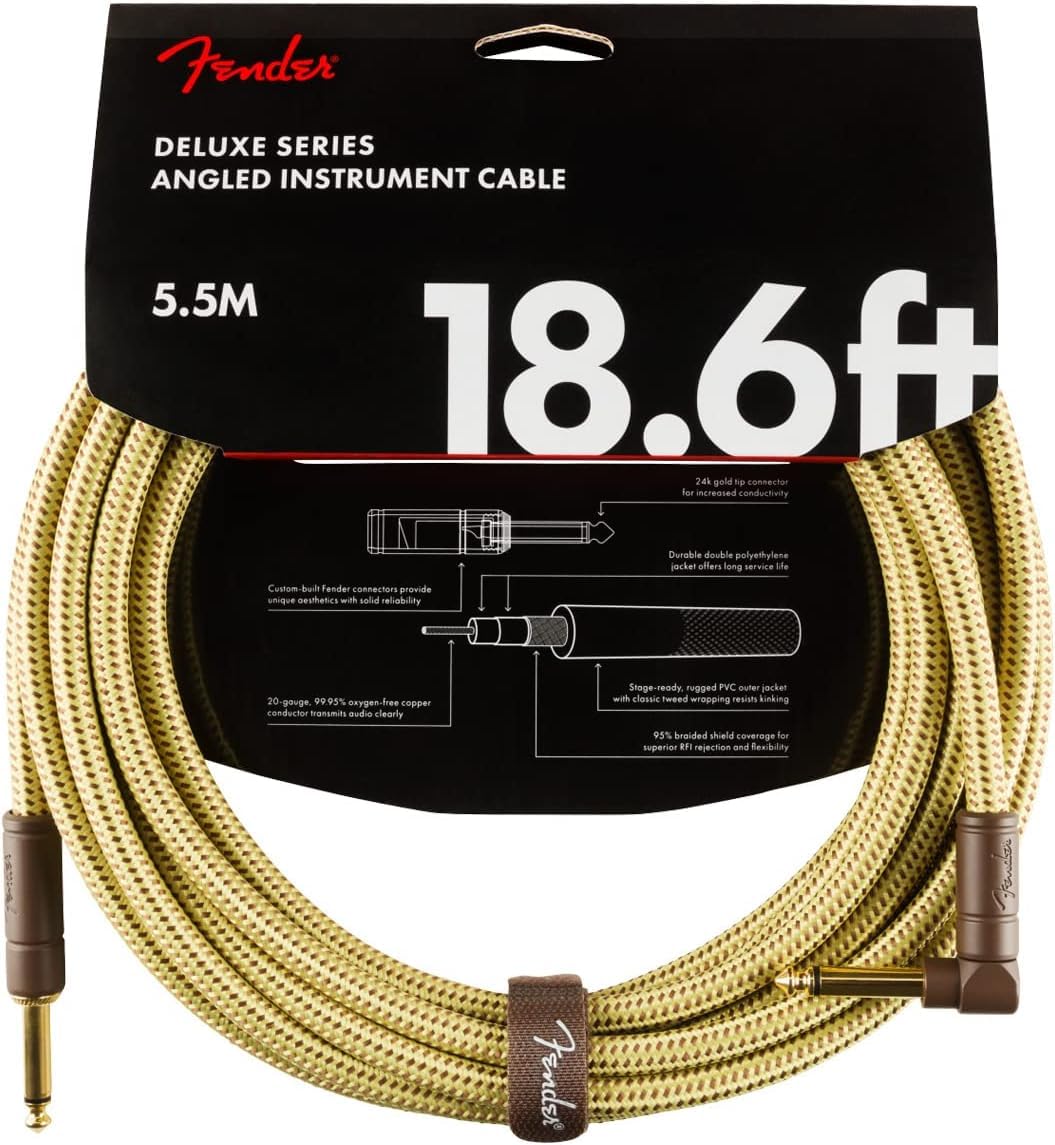 Fender Deluxe Series Instrument Cable - 18.6 ft – STR/ANG – Tweed,990820082