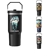 LLZTWOWD Sasquatch Tumbler with Handle Travel Mug Bigfoot Coffee Cup Big Foot Gifts for Men Women Funny Bigfoot Glass Mountain Print (Jungle, 30oz)
