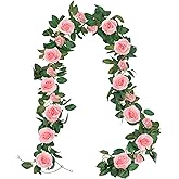 U'Artlines 3 Pack Artificial Pink Rose Vines Floral Garlands Total 19.5 Ft Fake Vine Silk Flower Garland for Indoor Outdoor Home Wedding Arch Garden Wall Decoration