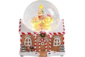 Taman Christmas Snow Globe, Gingerbread Man Candy House Musical with Swirling Glitter Snowflakes Lighted Christmas Decorations Tabletop Home Décor