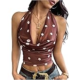 Milumia Women's Polka Dots Cowl Neck Halter Crop Top Y2k Draped Open Back Sexy Going Out Tank Tops