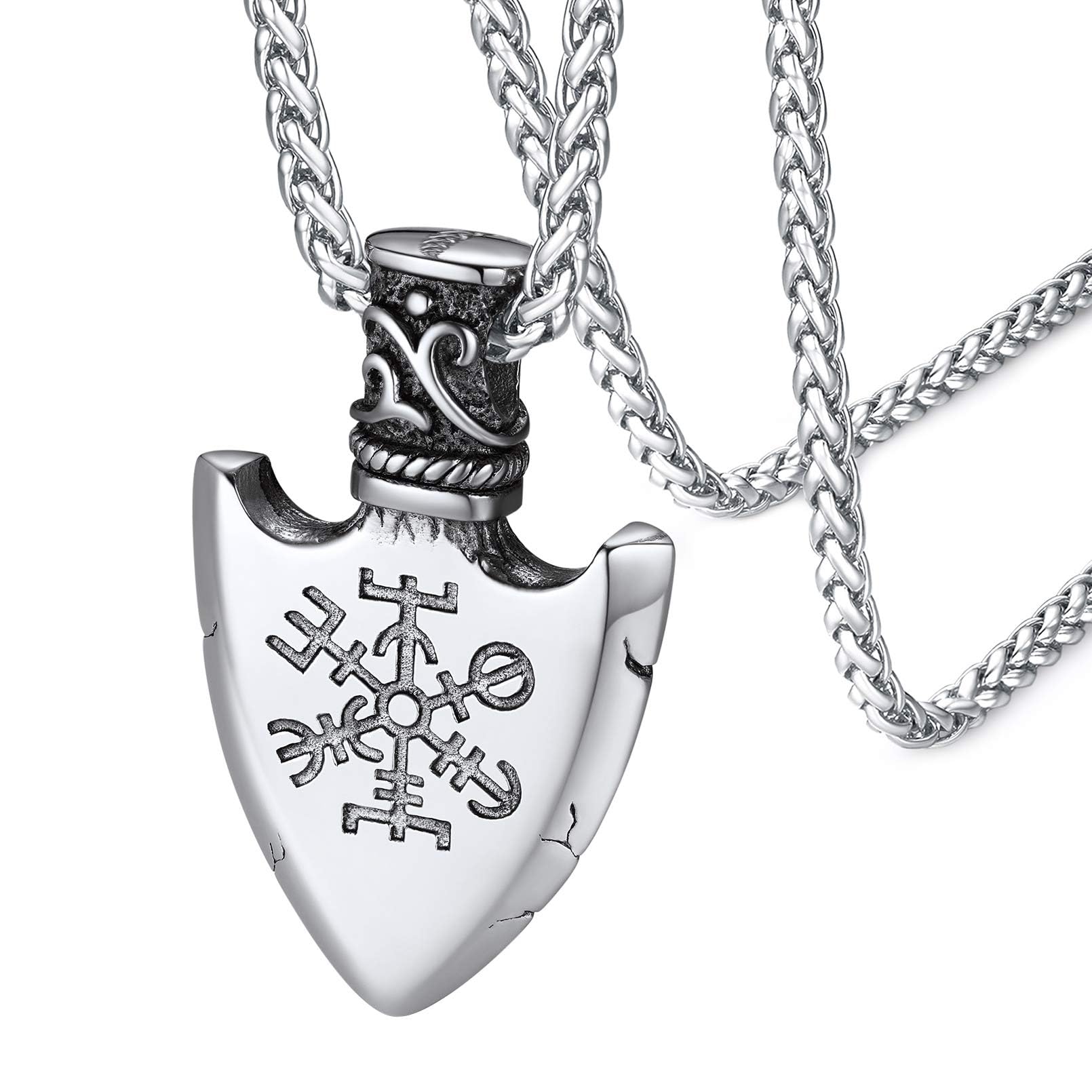 Viking Compass Pendant Necklace for Men, Women Norse Jewellery Vegvisir Triangle Shield Charm Protection Amulet Talisman Jewelry Silver chain Guidance Necklaces Spiritual Gifts for Birthday
