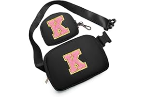 SAWGOS Birthday Gifts for 4 5 6 7 8 9 10 11 12 13 Year Old Girls, Crossbody Bags Fanny Pack with Initial Letter Patch Cute Stuff for Women Girls Teens (K, Black)