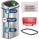 iTouchless Patented Large 24 Gallon Motion Sensor Trash Can | Odor Filter | Extra-Large 91L Stainless Steel Commercial Kitchen Garbage Bin| 1.5-yr Battery Life | AC adapter Jack | For Office, Business