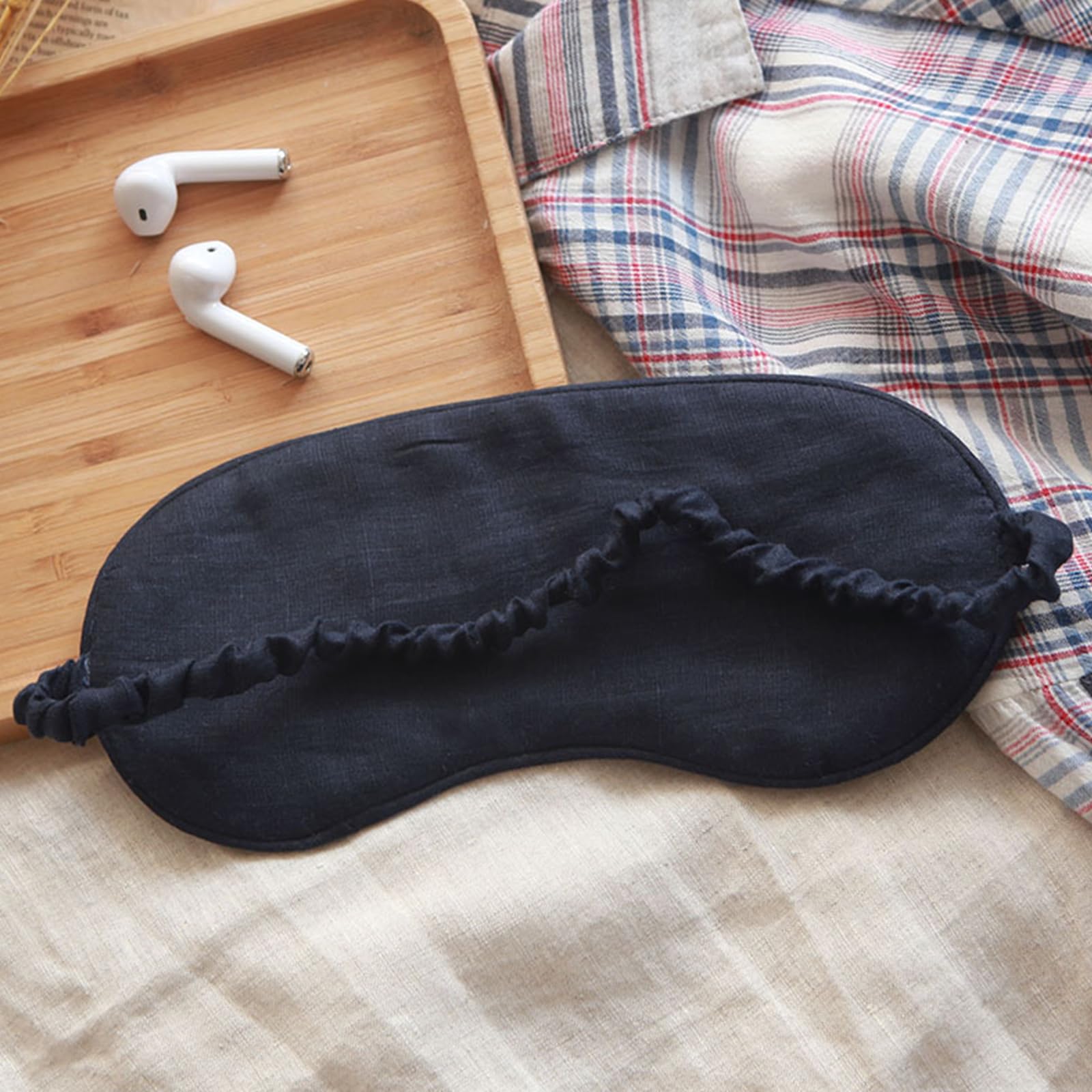 Photo 1 of 100% Pure Linen Sleep Mask Blackout Eye Mask for Sleeping, Eye Cover with Adjustable Strap - Organic Cotton Core Linen Eyes Mask Breathable for Travel - Gift for Women Men (deep sea Blue)