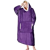 yescool Wearable Blanket Hoodie, Flannel Sherpa Fleece Blanket Sweatshirt for Adults Women Men,One Size Fits All