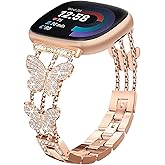 Alociaga Bling Metal Band, Compatible for Fitbit Versa 4/Sense 2/Versa 3/Sense Band, Diamond Butterfly Stylish Worn Daily Women Adjustable Strap for Fitbit Smartwatch