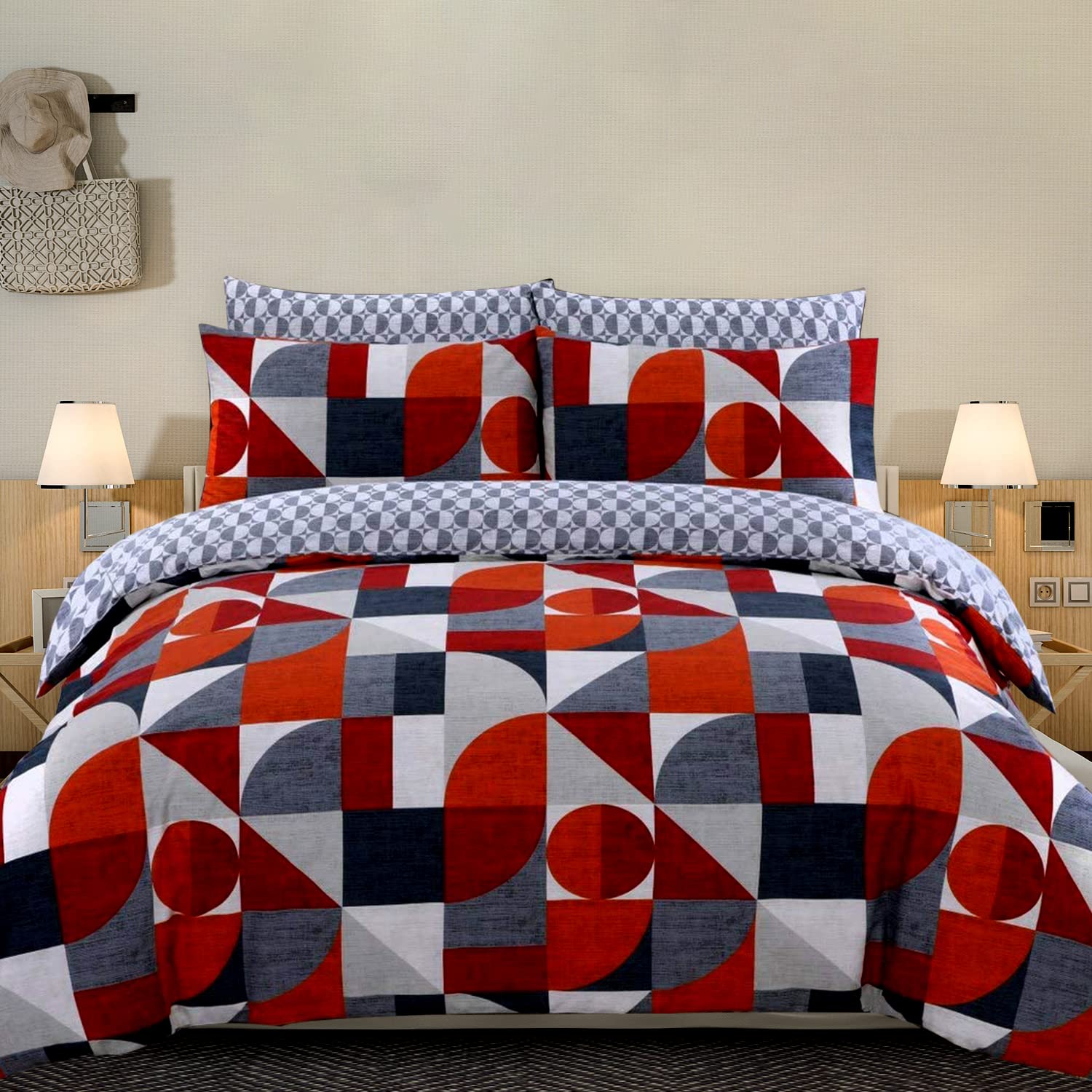 Indus Textiles 100% Pure Cotton Reversible Patterned Duvet Cover Sets Geometric - Single