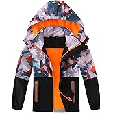 Fdqin Boys Rain Jacket Lightweight Waterproof Hooded Fleece Lined Raincoat Windbreakers