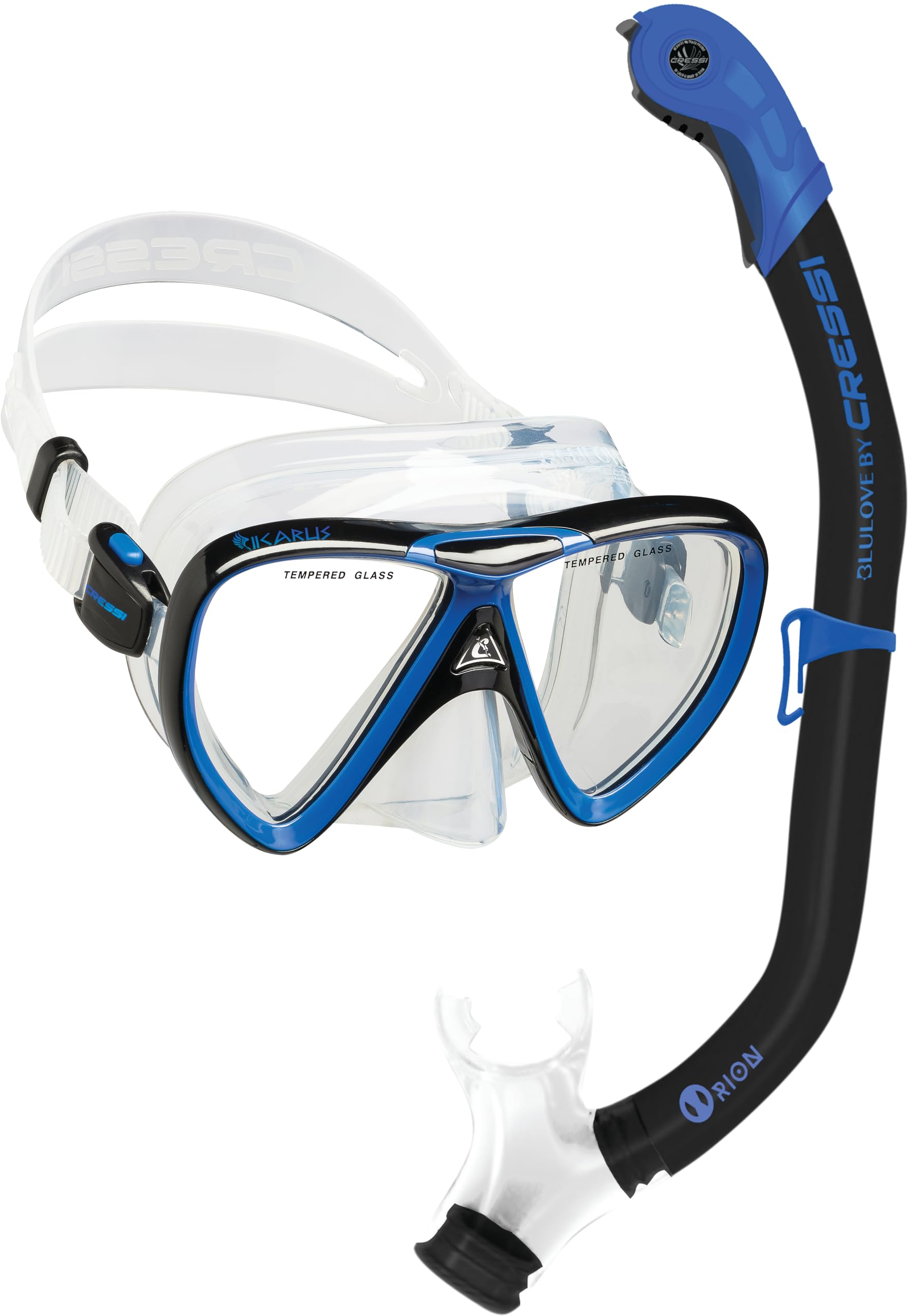 Cressi Unisex's Ikarus & Orion Snorkel Combo Set, Transparent/Black/Blue, Uni One Size