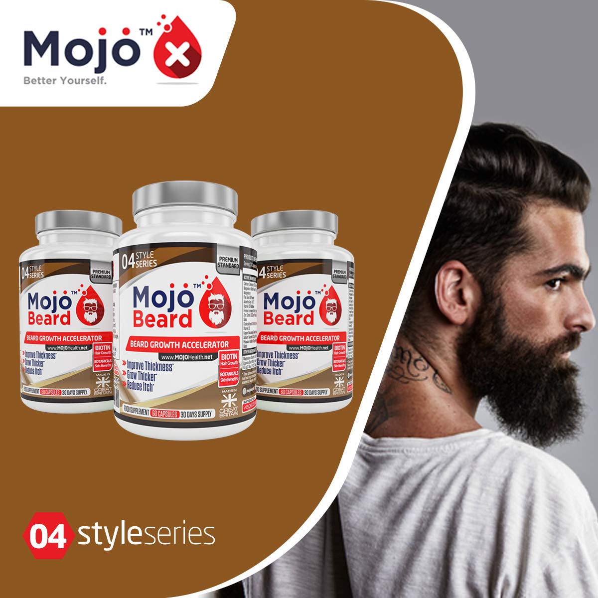 Mojo Beard Beard Growth Supplement Mens Vitamins Pills Tablets