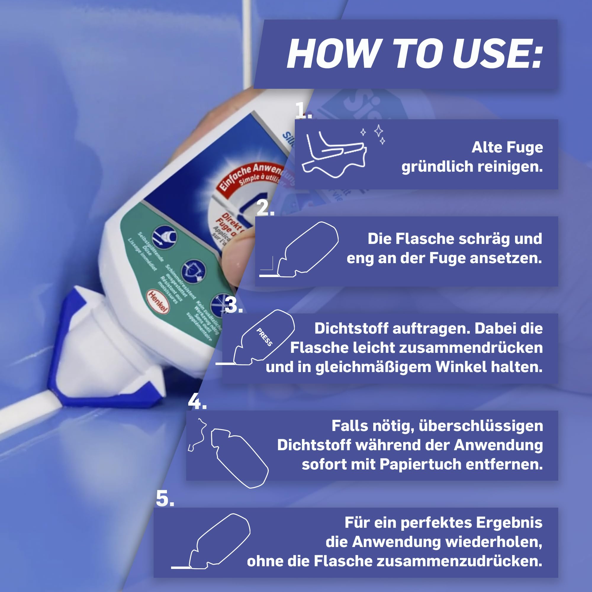 Sista Pattex NEUE FUGE, weiße Silikon Dichtmasse, in wenigen Minuten von IHH zu AHH, schimmelresistentes Sanitärsilikon für Küche und Bad, einfache Erneuerung von Fugen in nur einem Schritt, 1x80ml 4