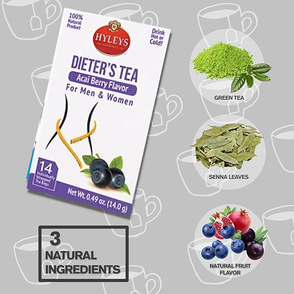 HYLEYS DIETER’S TEA WITH ACAI BERRY FLAVOR – 14 TEA BAGS – SLIMMING WEIGHT LOSS DETOX CLEANSE TEA