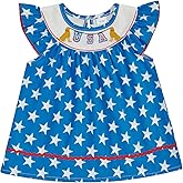 Toddler Baby Girl 4th of July Dress US Flag Plaid Short Sleeve Smocked Dresses Fourth of July Outfit for Girls