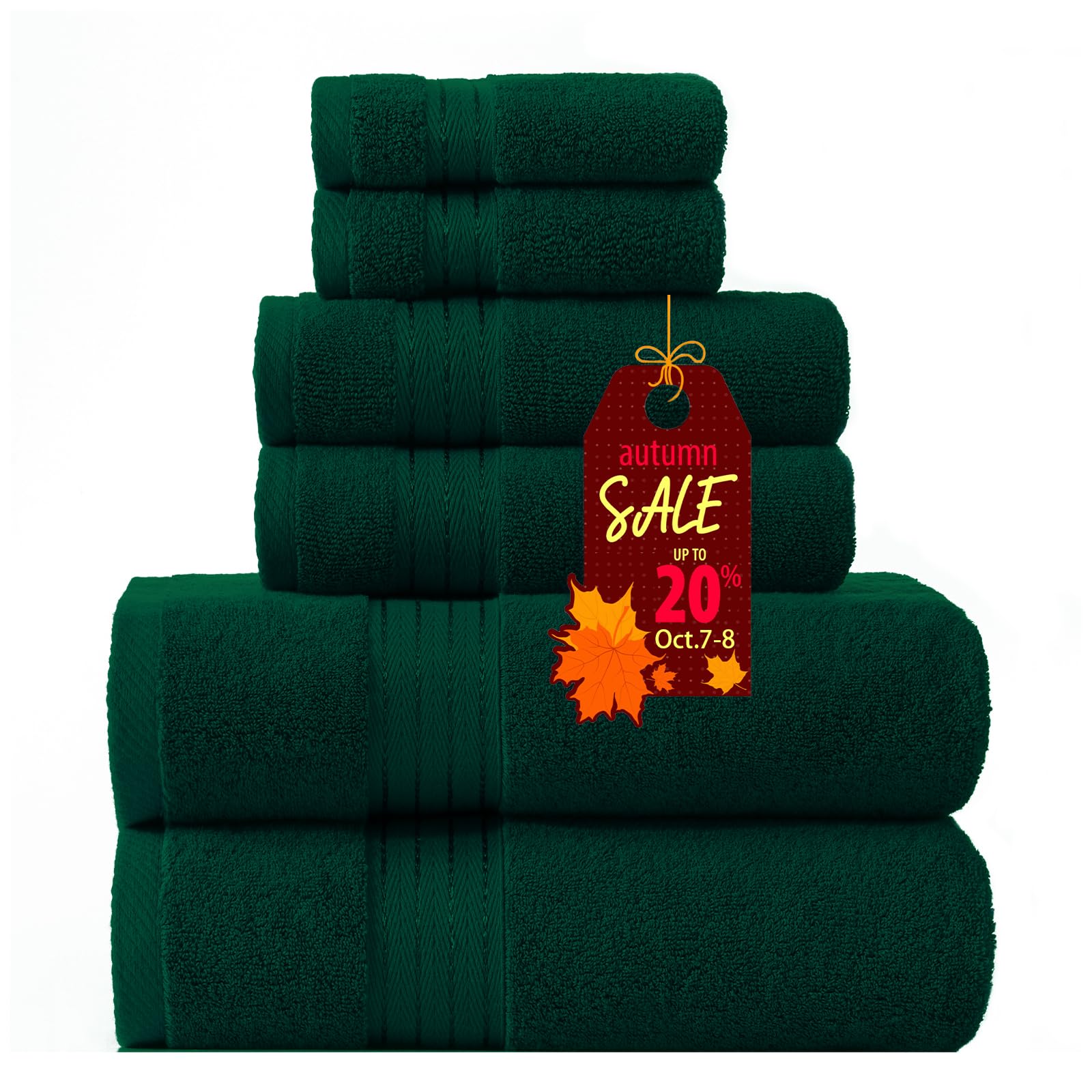 Photo 1 of COZYART Dark Green Bath Towel Set 6Pcs, Turkish Cotton Hotel Soft Absorbent Thick Bathroom Towel Sets of 6 with 2 Large Bath Towels, 2 Hand Towels, 2 Washclothes, 650 GSM