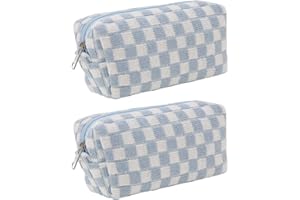 SxoSyo 2 Pcs Cosmetic Bags for Women Makeup Bag Purse Travel Toiletry Zipper Storage Pouch Make up Brushes Organizer for Gifts (Checkered, Blue 2)