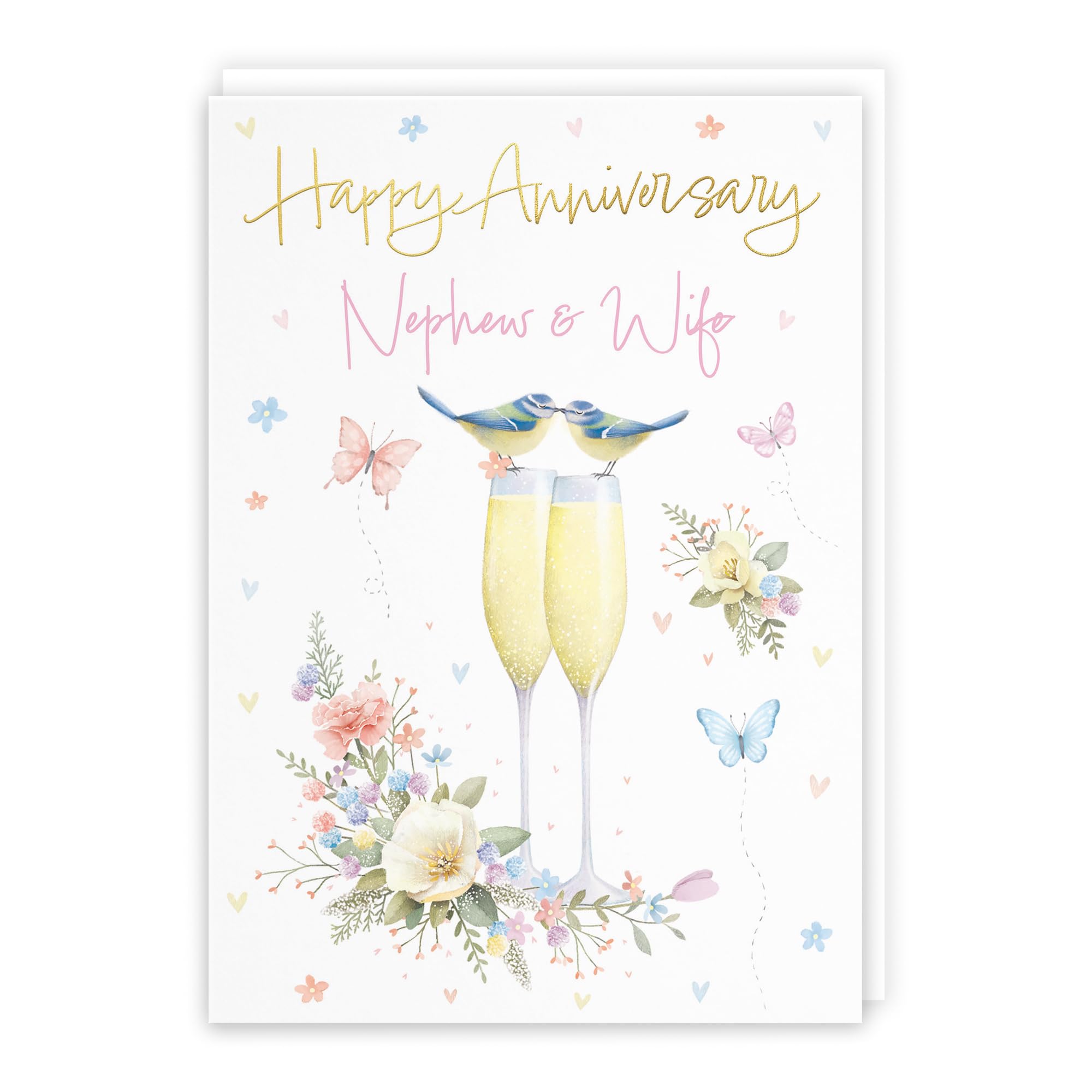 Hunts England - Nephew And Wife Anniversary Card - A5 Size - Champagne Flutes - Gold Foil - Anniversary Card For Nephew And Wife - Milo's Gallery — image 1