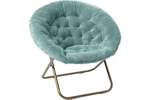 Milliard Saucer Chair For Adults, Teens & Kids, Blue, Faux Fur XL Circle Chair for Bedroom, Dorm & Gaming, Foldable Comfy Accent Seat for Small Spaces, Folding Moon / Mushroom / Round Oversized Style
