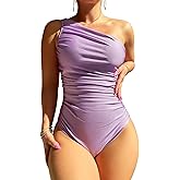 YELAIVP One Shoulder One Piece Swimsuit Women Tummy Control Bathing Suits Ruched Modest Swim Suit Swimwear