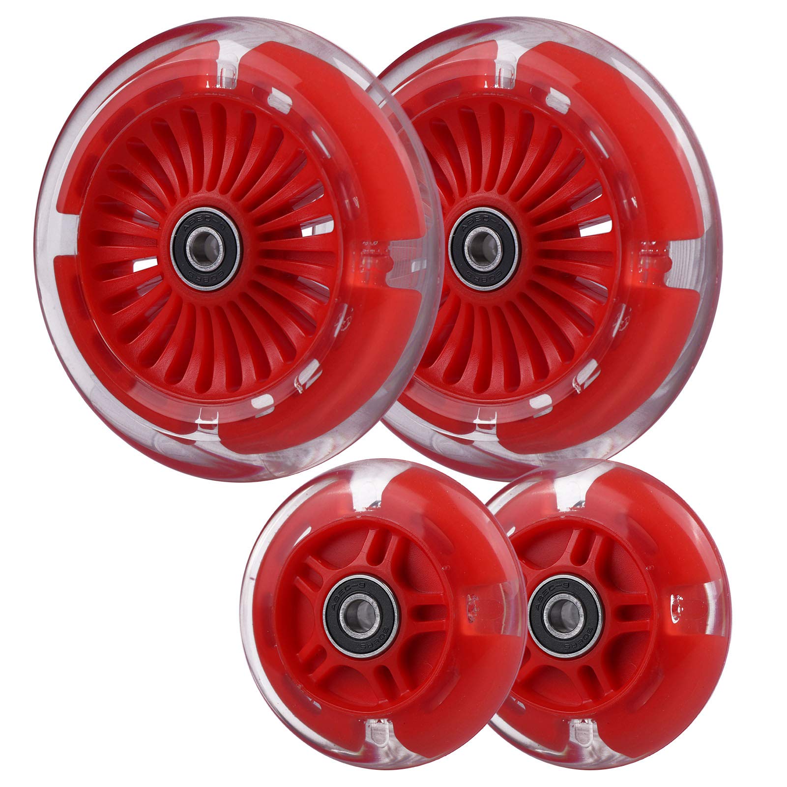 Photo 1 of Wheelgoo 120mm 80mm Led Light Up Scooter Replacement Wheels - White Flashing- Compatible with Micro Mini, Maxi Deluxe, Globber 3-Wheeled Kid Kick Scooter, Set of 4 (Red)