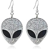 Fuvirou Alien Earrings for Women Cute Funny Cartoon Alien Head Drop Dangle Earrings Novelty Acrylic Statement Earrings