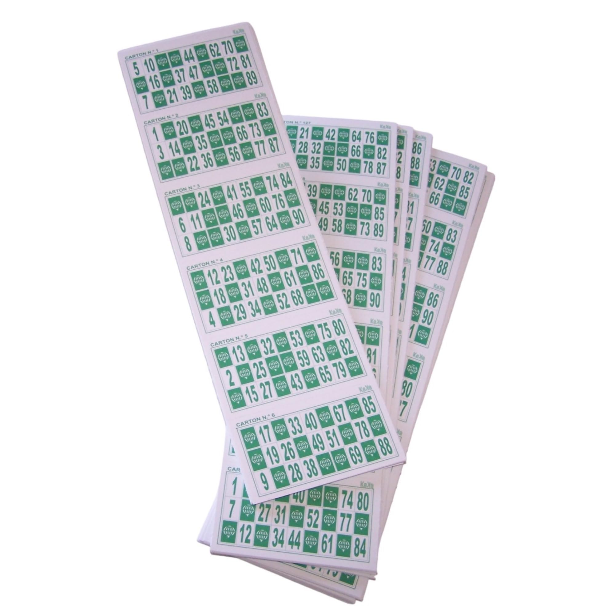 KEKA 600 green bingo cards, use and pull by ironing or reusable with chips, for traditional 90 ball bingo games