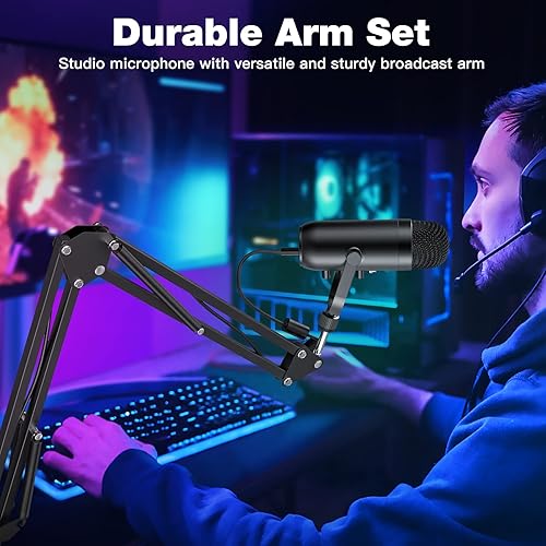 ZealSound Gaming Microphone Kit,Podcast Condenser USB Mic with Boom  Arm,Supercardioid Microphone with Mute But
