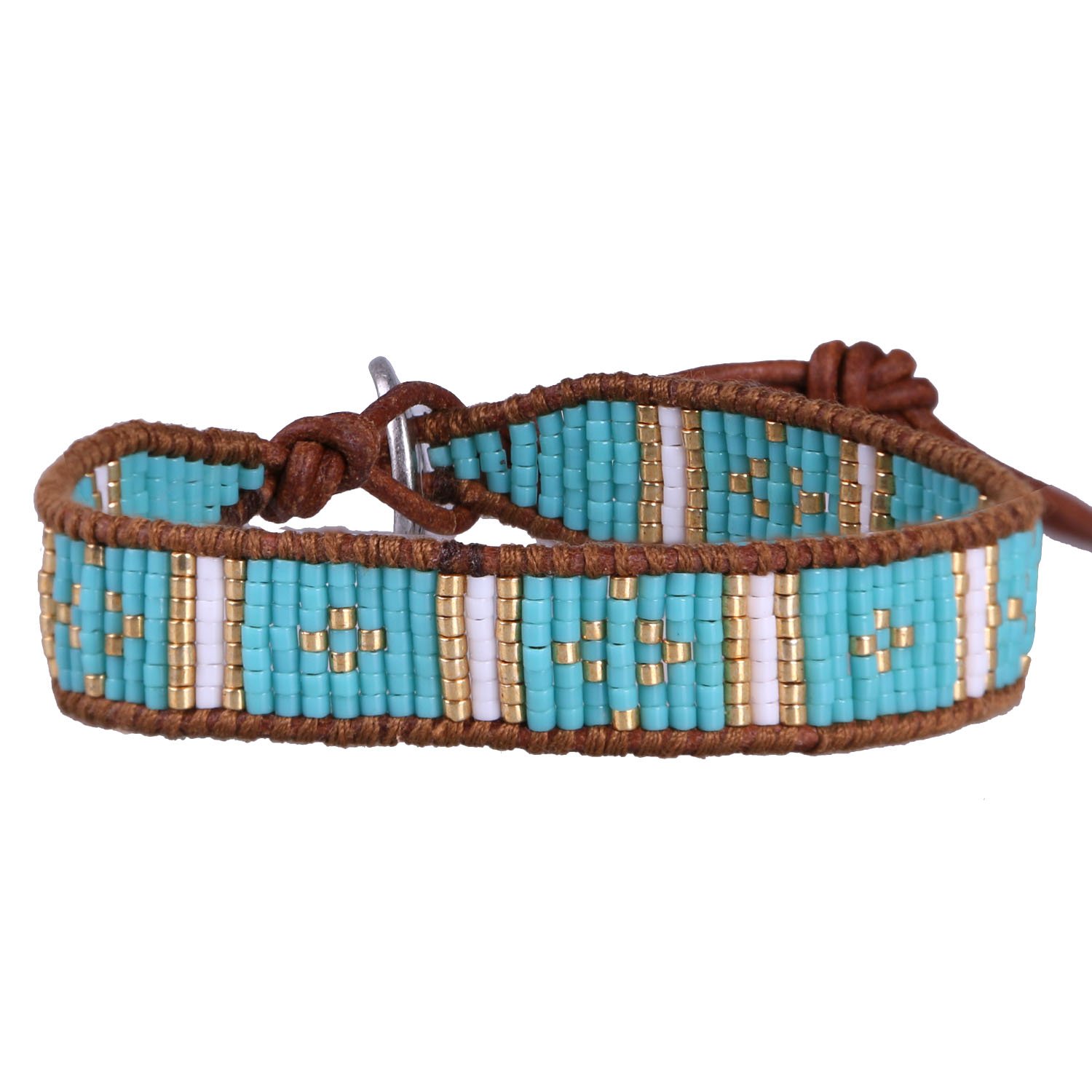 KELITCH Handmade Braided Bracelet Rope Bracelets Leather Friendship Wrap Bracelets for Women Hand-Woven Blue Seed Beads Leather Cuff Bracelet