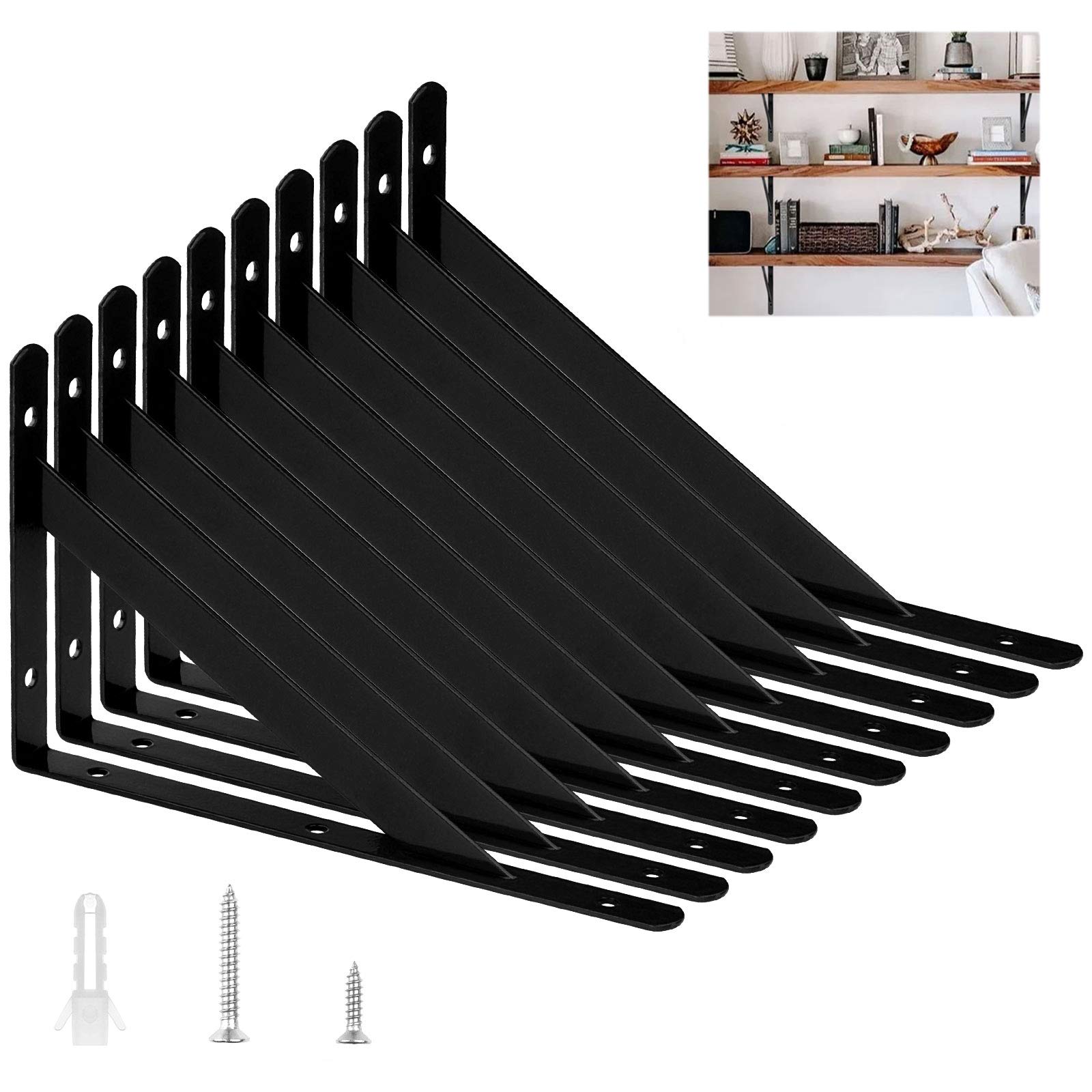 Photo 1 of 10 Pack Heavy Duty Shelf Brackets - 10 X 6 Inch Black Floating Shelving Brackets with 90 Degree Triangle - Shelf Support Bracket L Brackets with Screws for Shelves Wall Mount