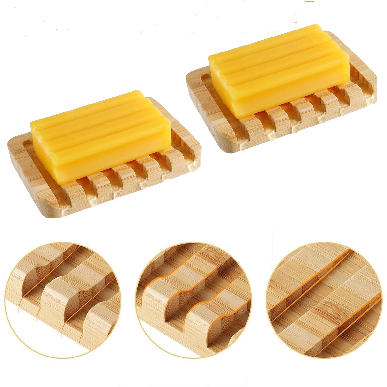 Vokowin Bamboo Soap Dish Bamboo Soap Tray Eco Product for Shower, Bathroom, Kitchen, Bath Tub, Razor, Sponges, Counter Top(K464-2)