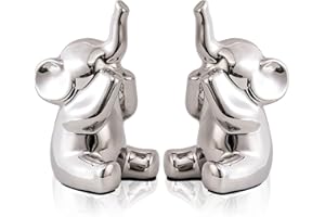 SURE YUESI Loving Pair of Small Silver Elephant Statues Silver Home Decor Modern Boho Style Figurine Decorative Ornaments for Living Room, Bedroom, Office Desktop, Cabinets, Shelf