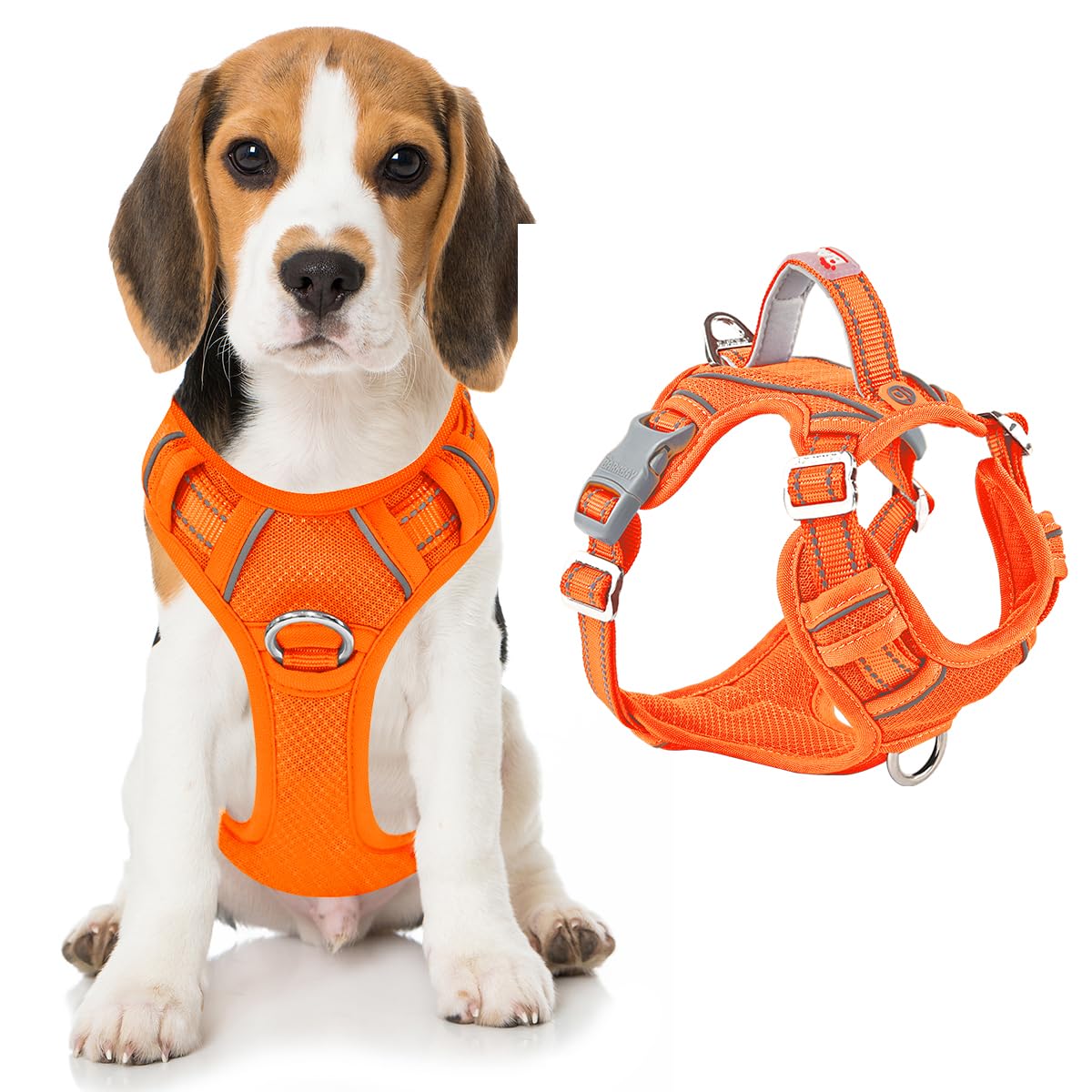 BARKBAY No Pull Dog Harness Front Clip Heavy Duty Reflective Easy Control Handle for Large Dog Walking with ID tag Pocket(Orange,M)