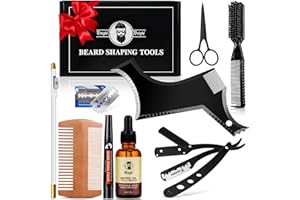 WOZUTUNT Beard Shaper for Men Beard Shaping Tools - Beard Straightener, Beard Template Guide, Professional Straight Edge Razor, Edge Blade, Barber Pencil, Beard Comb, Scissor, Gifts for Men Boyfriend Husband