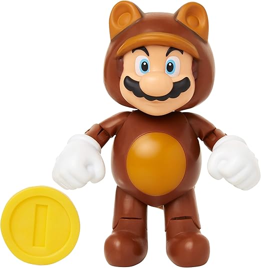 World of Nintendo 91436 4" Tanooki Mario with Coin Action Figure