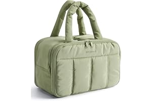 BAGSMART Travel Toiletry Bag, Puffy Large Toiletry Bag for Women, Lightweight Cosmetic Makeup Bag Organizer with Handle for Traveling, Accessories, Essentials, Toiletries (Green)