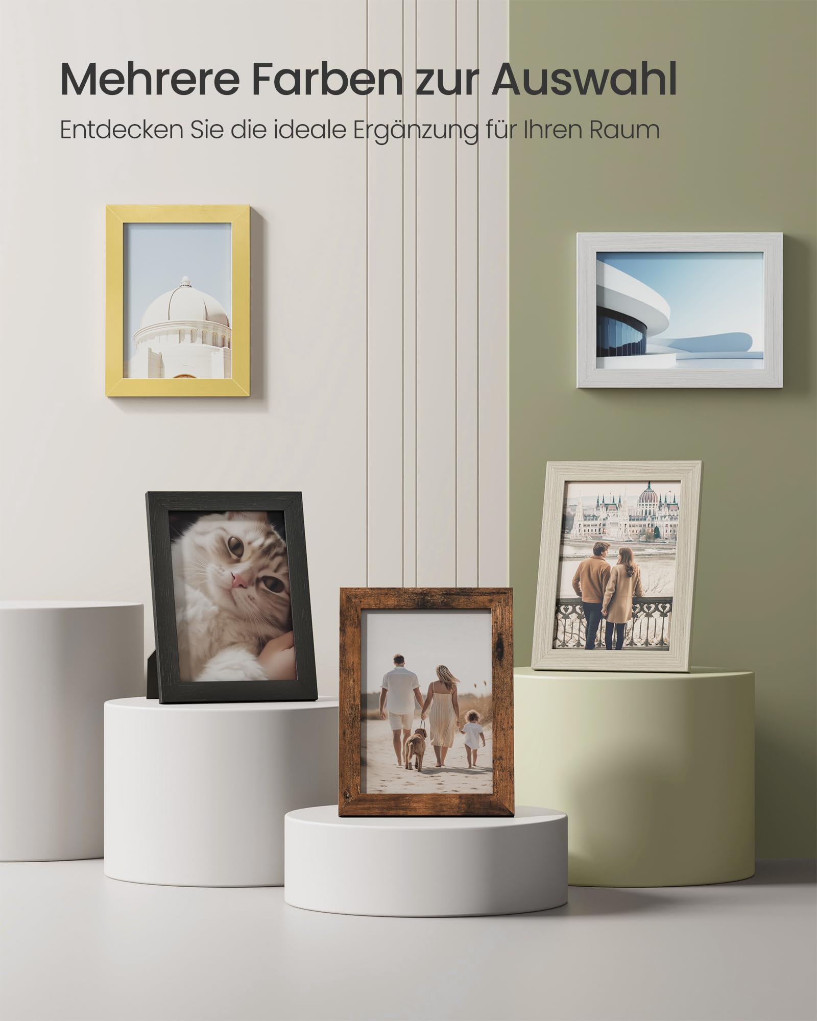 SONGMICS Bilderrahmen 10er Set, für 2 Fotos in 20 x 25 cm, 4 Fotos in 13 x 18 cm, 4 Fotos in 10 x 15 cm, Kunststoffscheibe, MDF, tintenschwarz RPF310H 6