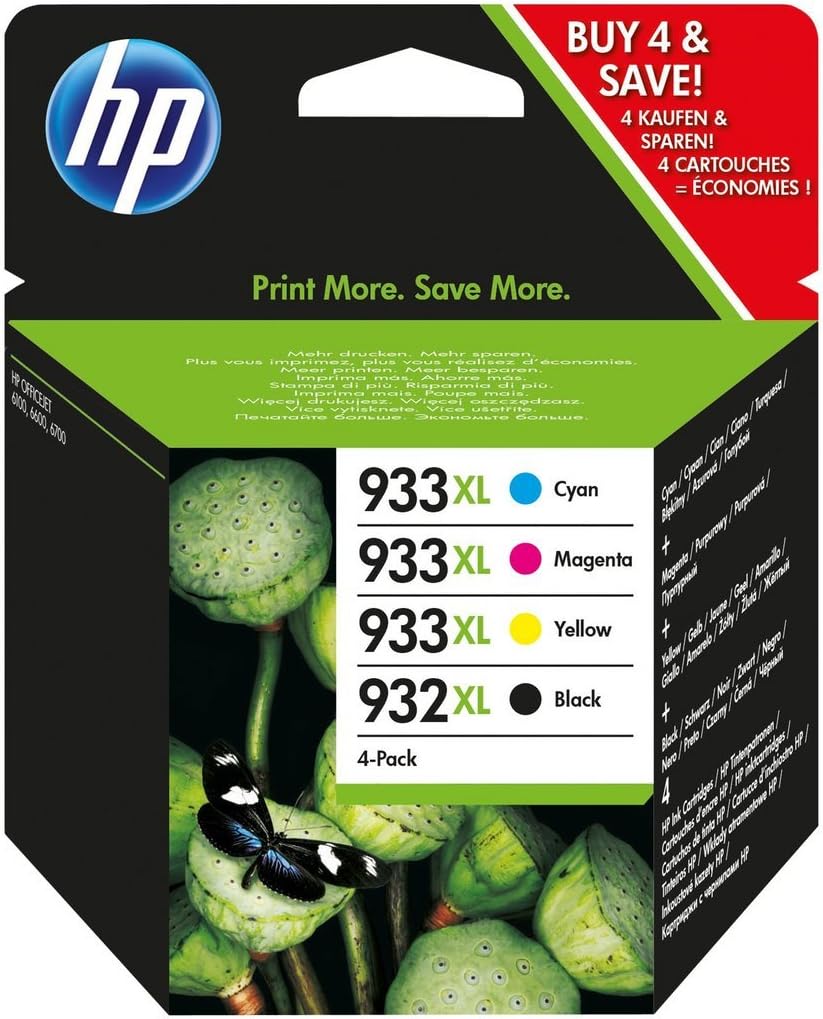 Hewlett-Packard Pack 4 Cartouches d'encre HP 932/933 XL (Noir, Cyan, Magenta, Jaune), Black, black