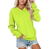 hmbudp V Neck Sweatshirt Women Pocket No Hood Oversized Pullover Casual Soft Long Sleeve Tops Fall Outfits With Pockets