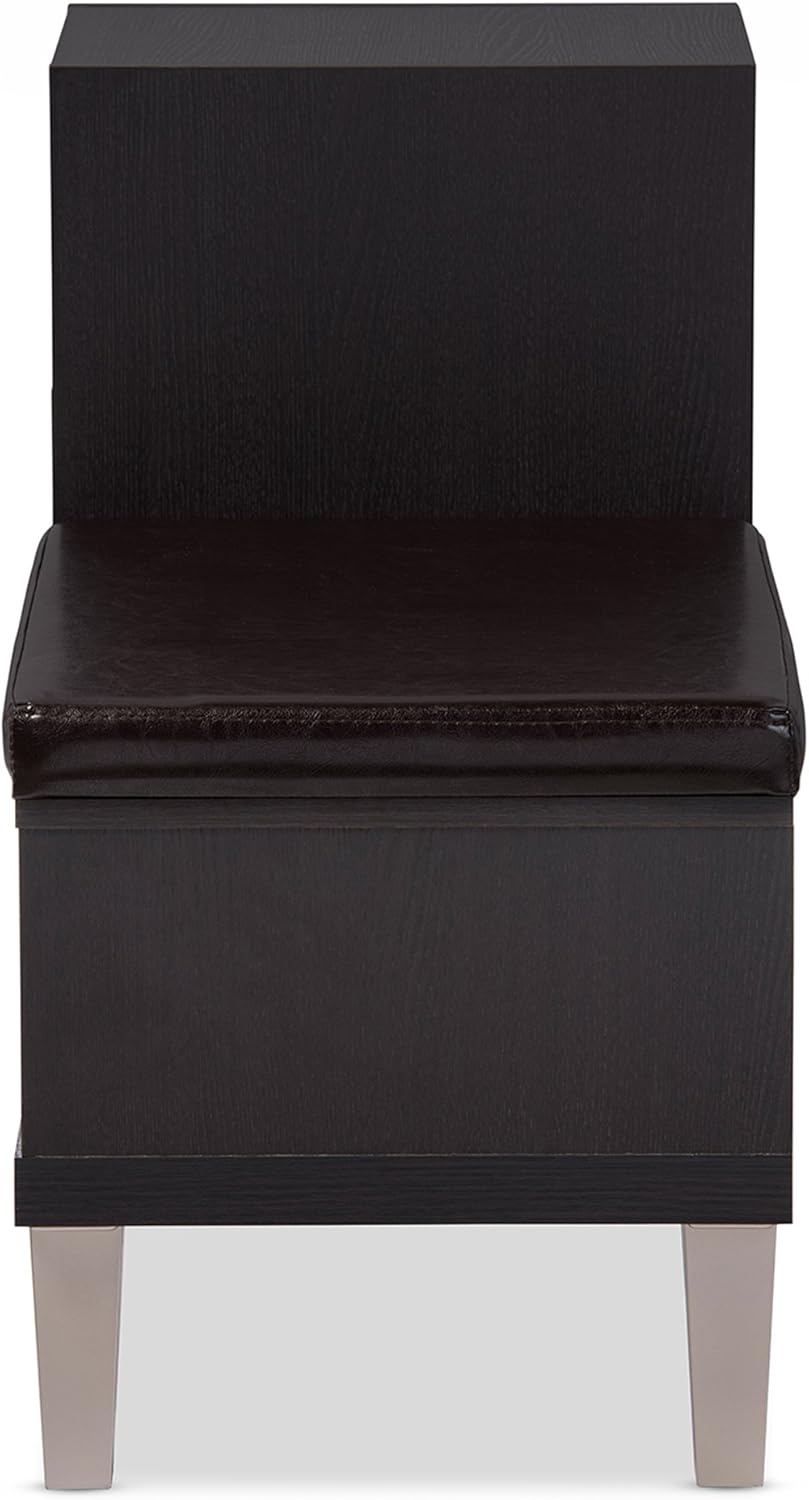 Baxton Studio Arielle Modern Contemporary Wood 3 Drawer Shoe Storage Padded Leatherette Seating Bench with Two Open Shelves, Dark Brown: Kitchen & Dining