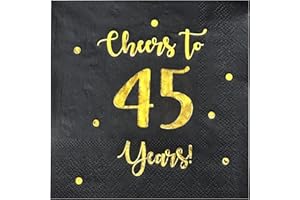 Cheers to 45 Years Cocktail Napkins | Happy 45th Birthday Decorations for Men and Women and Wedding Anniversary Party Decorat