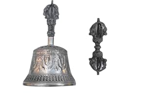 WINGPOWER Tibetan Buddhist Meditation Bell and Dorje Set, Nepal Dharma Objects Enlightenment Bell,Handmade Meditation Altar Ritual Yoga Vajra Bell (15 x 9cm)