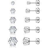 Augell 925 Sterling Silver Stud Earrings Set of 5 Pairs Hypoallergenic 18K Gold Cubic Zirconia Earrings for Women Men Sparkling Fancy Gift