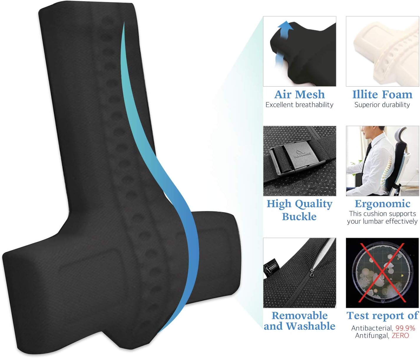 Balancecord Chiropractic Memory Foam Back Cushion with Orthopedic Design Great for Office Computer Chair Lumbar Support Pillow for Back Pain