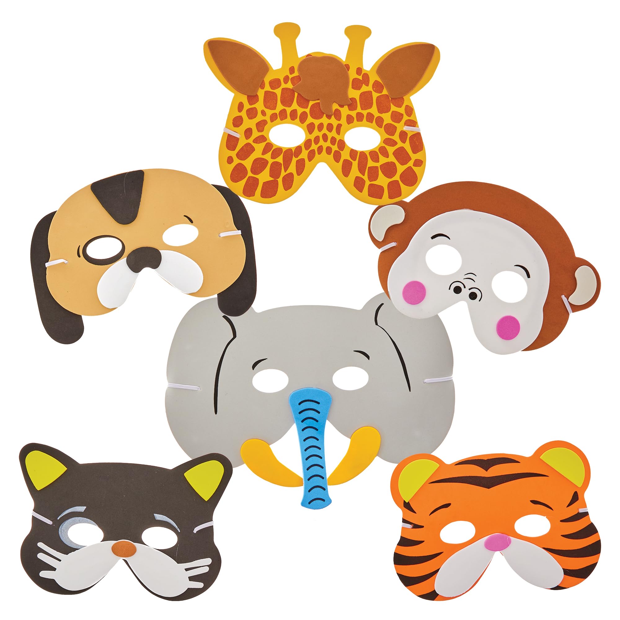 Baker Ross FN146 Animal Foam Masks - Pack of 12, DIY Costume Kits for Kids, Pretend Play Accessories