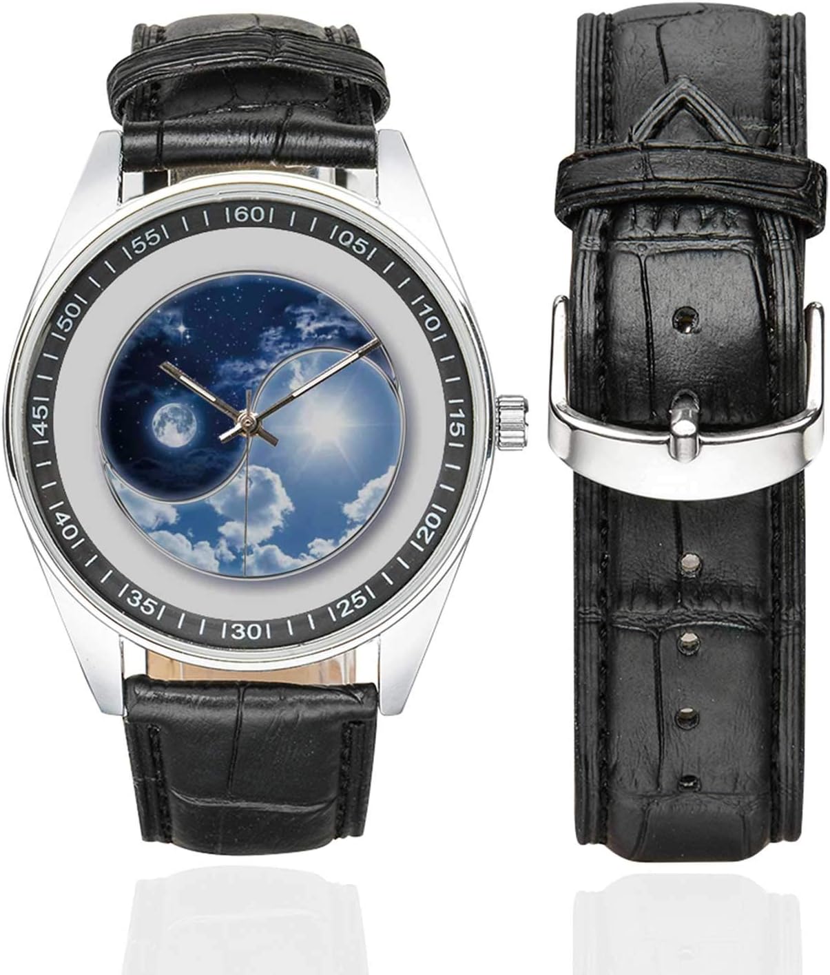 Geometric Casual Leather Strap Watch,Ethnic Tribal Pattern with Boho Aztec Native American Folk Figures Decorative for Men,Case Diameter:1.57"